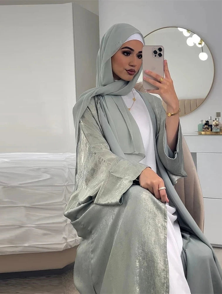 Shiny Batwing Satin Open Kimono Abaya