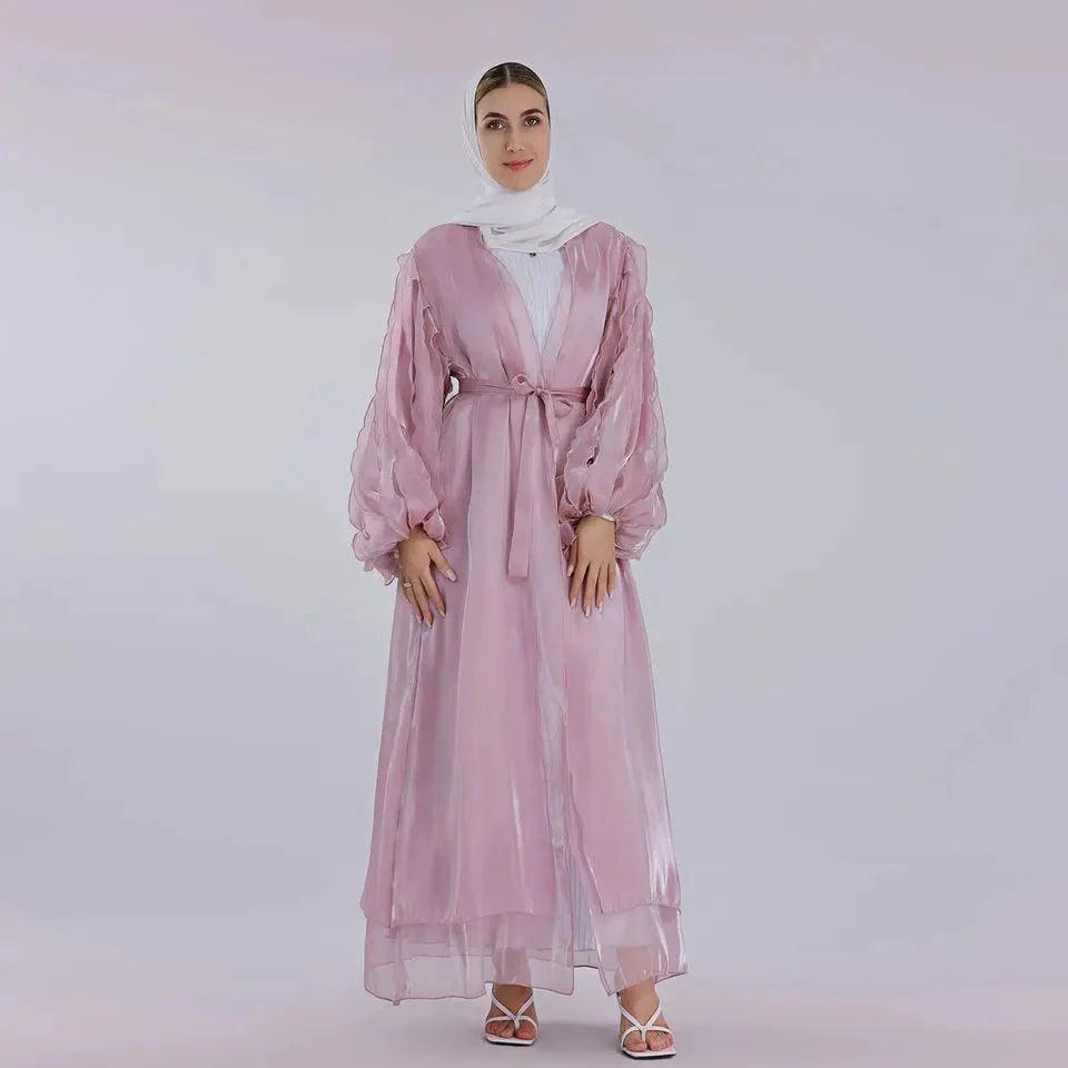 Summer Arabic Two-Piece Cardigan Style Open Abaya