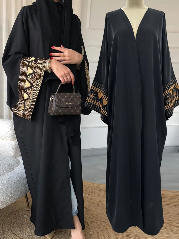 White Black Open Batwing Kimono Abaya