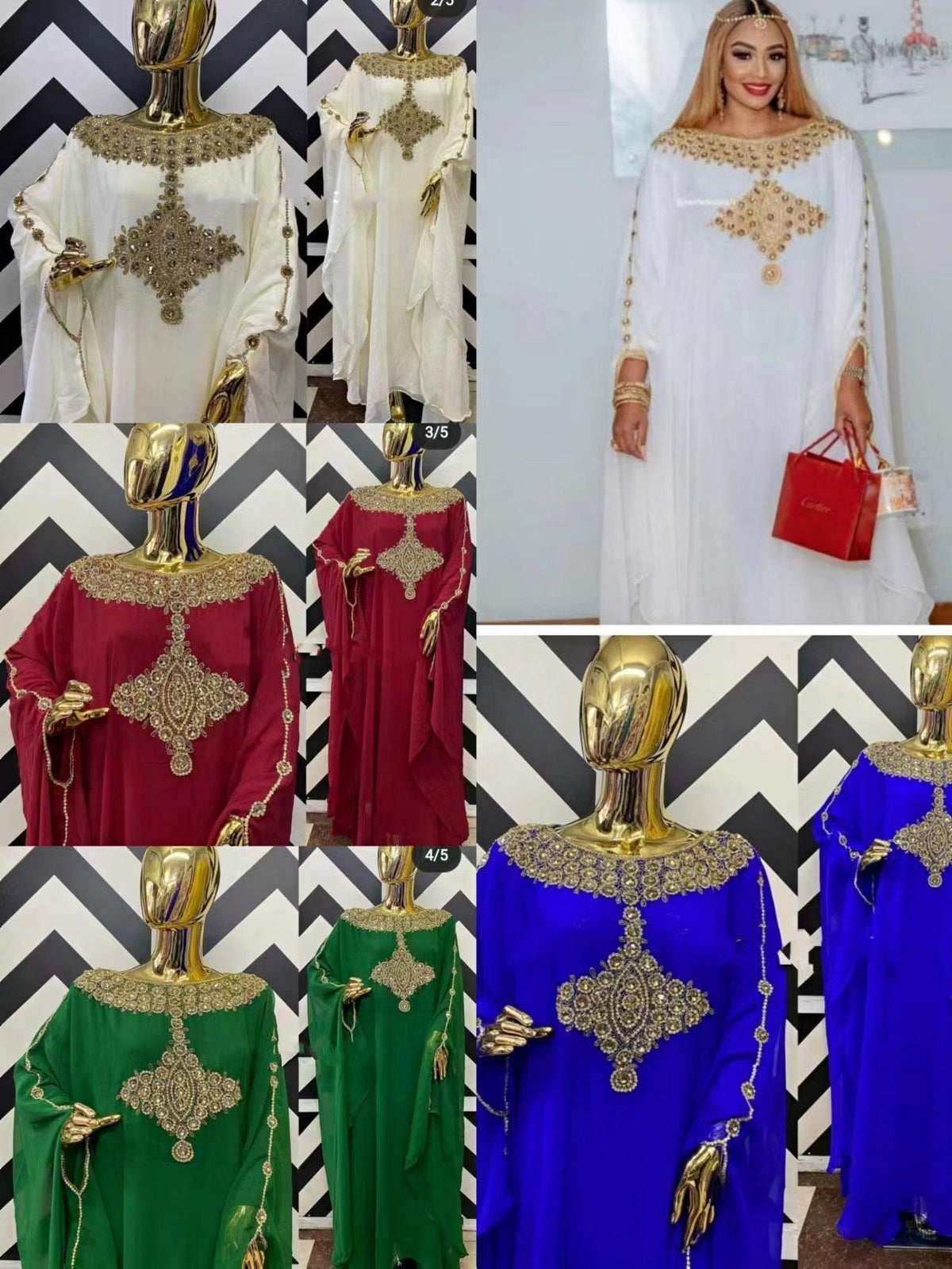 On sale - African Bazin Kaftan Dress - 4 Colours - Free