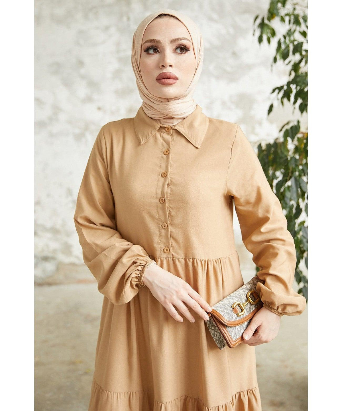 Modest Long Collar Tiered Abaya Eid Dress for Women