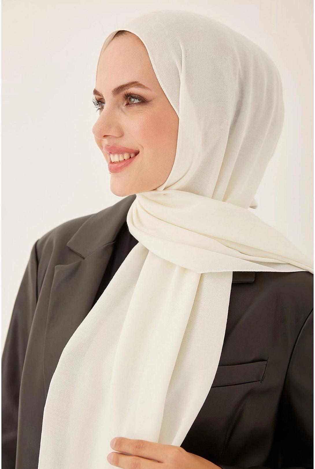 White Cotton Hijab Shawl with Pattern - White