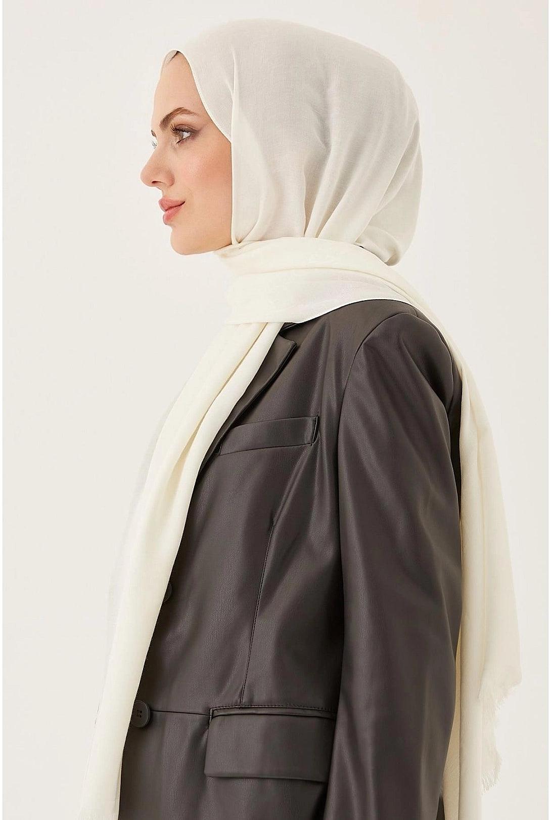 White Cotton Hijab Shawl with Pattern - White