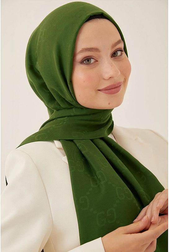 Cotton Hijab Scarf with Pattern - Khaki Green