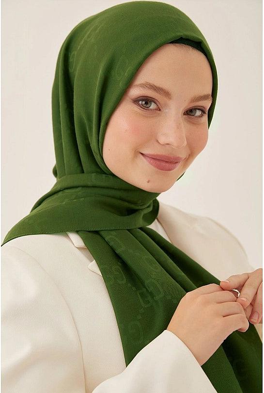 Cotton Hijab Scarf with Pattern - Khaki Green