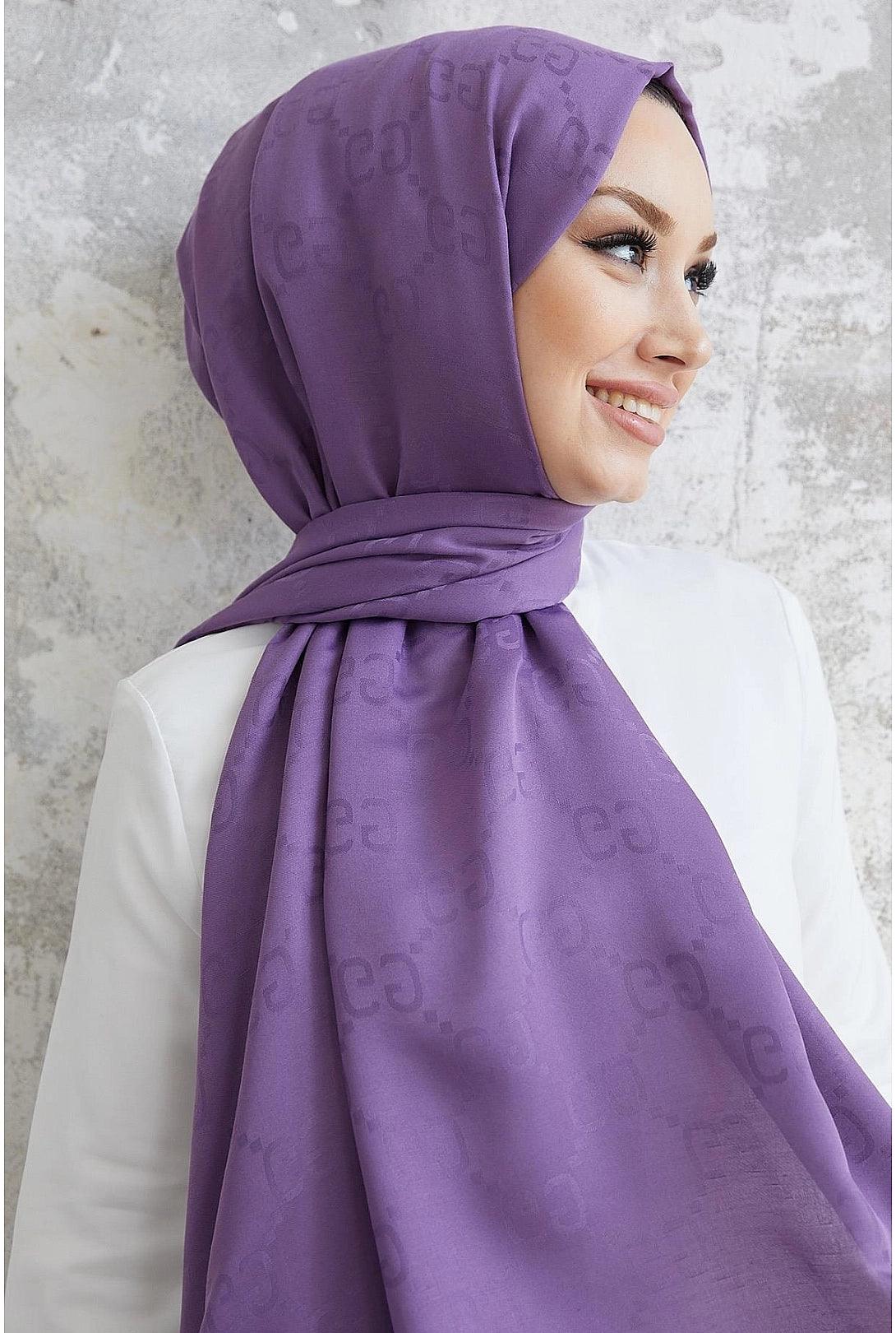 Patterned Cotton Hijab Scarf Shawl- Lilac Purple