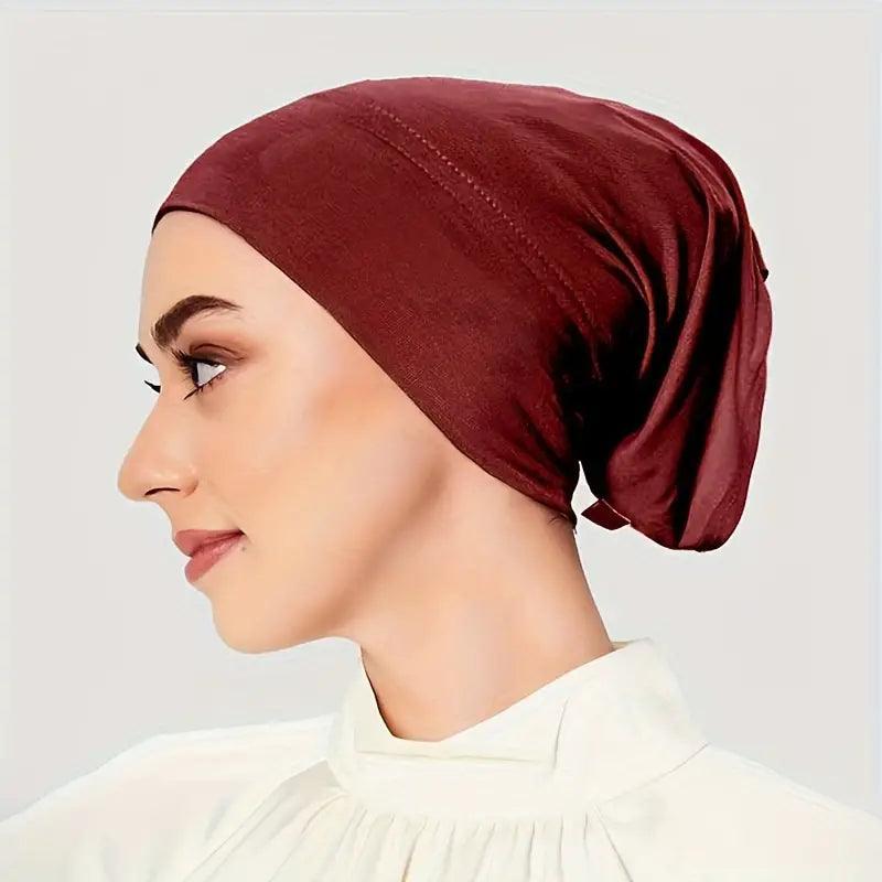 Simple Tube Elastic Inner Hijab Cap- Red Maroon