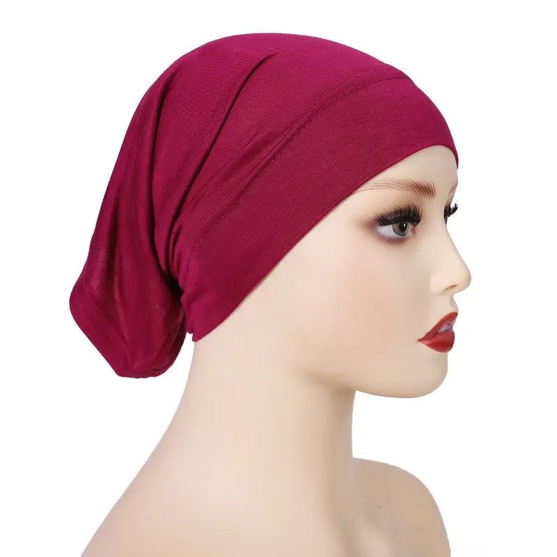 Stretchy Inner Hijab Cap- Purplish Red
