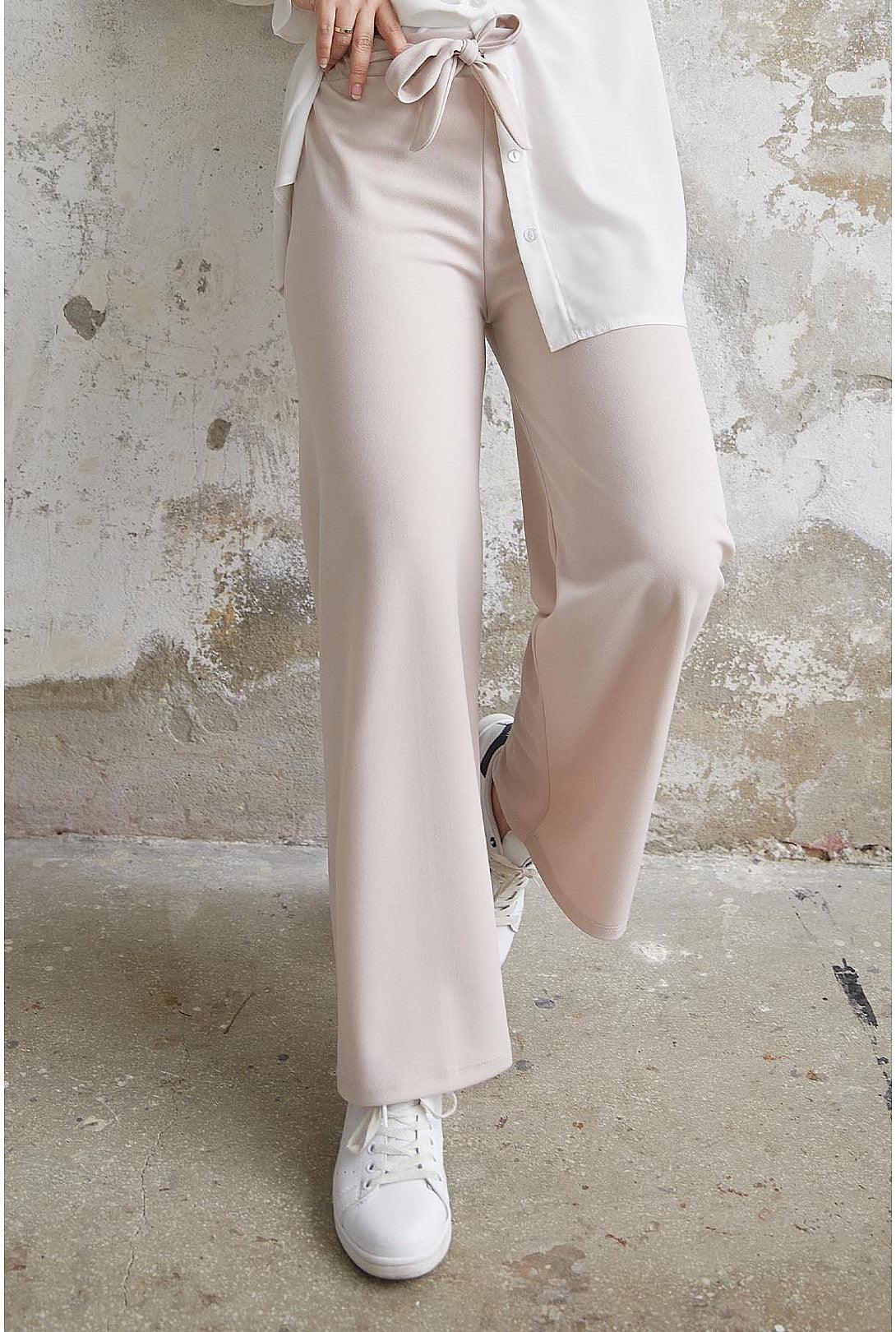 High Waist Belted Wide Pants - Stone Grey