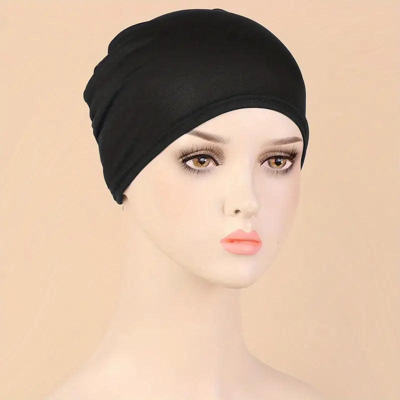 Elastic Turban Inner Cap- Black