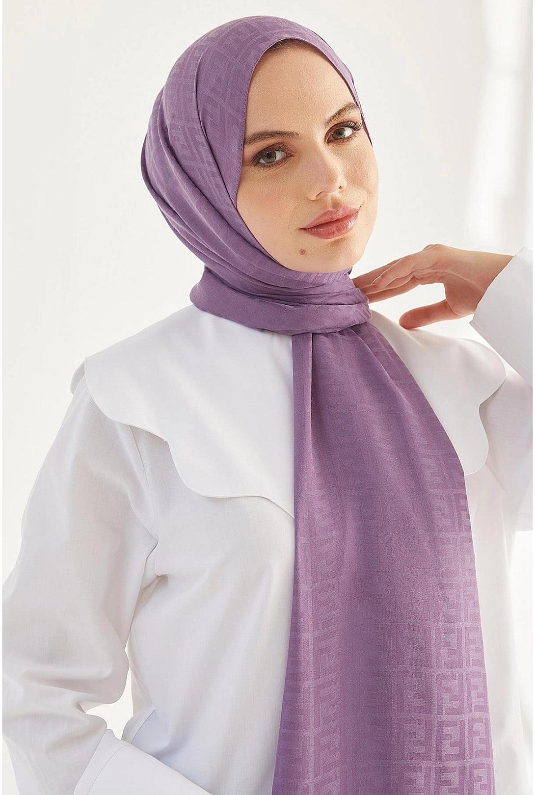 Patterned Cotton Hijab Shawl - Purple