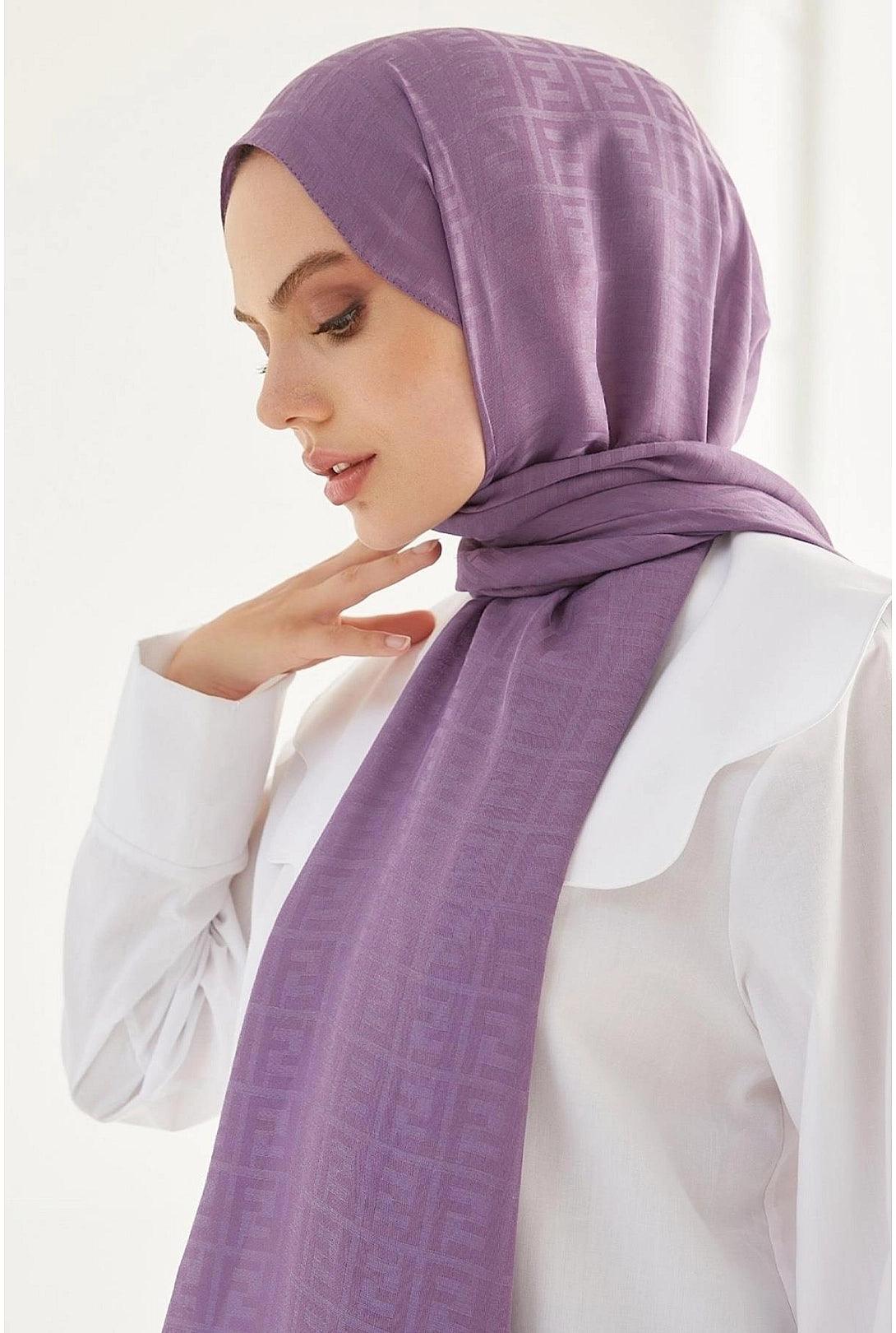 Patterned Cotton Hijab Shawl - Purple