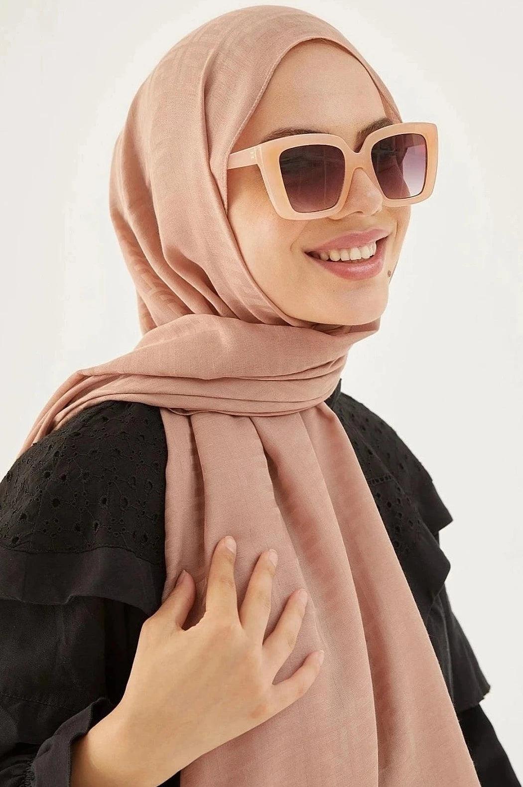 Patterned Cotton Hijab Shawl Scarf for Muslims - Rosy Brown