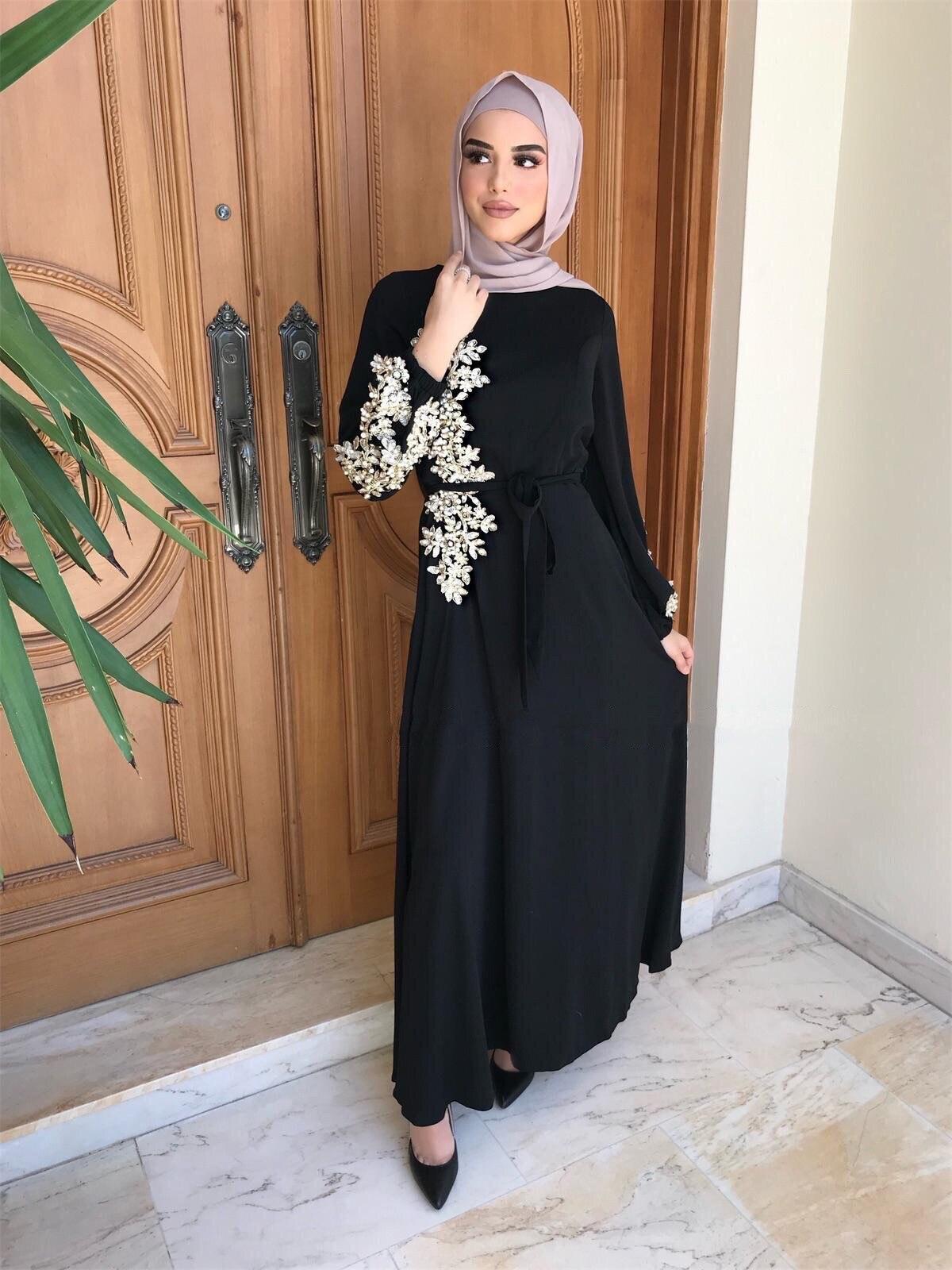 On sale - Embroidered Long Abaya Dress - 4 Colours - Free