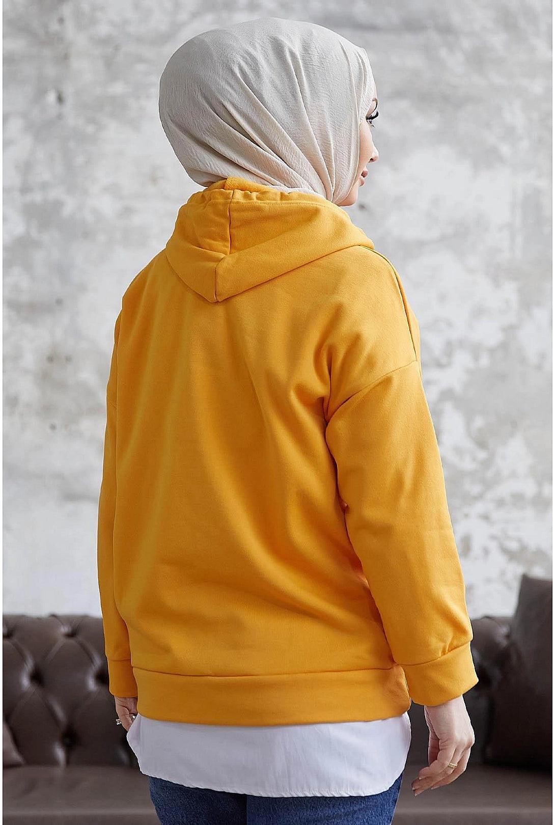 Hooded Sweatshirt with Thread - Mustard Yellow