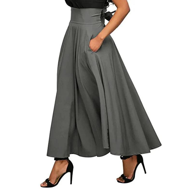 On sale - High Waist Pleated Long Skirt - 3 Colours - Free