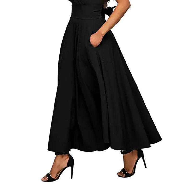 On sale - High Waist Pleated Long Skirt - 3 Colours - Free