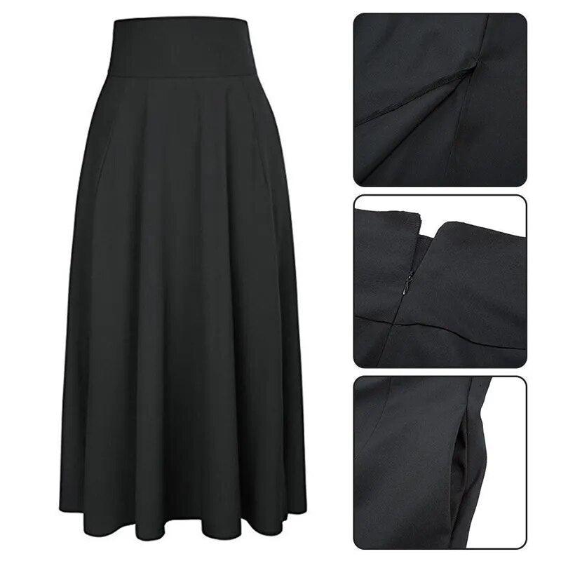 On sale - High Waist Pleated Long Skirt - 3 Colours - Free