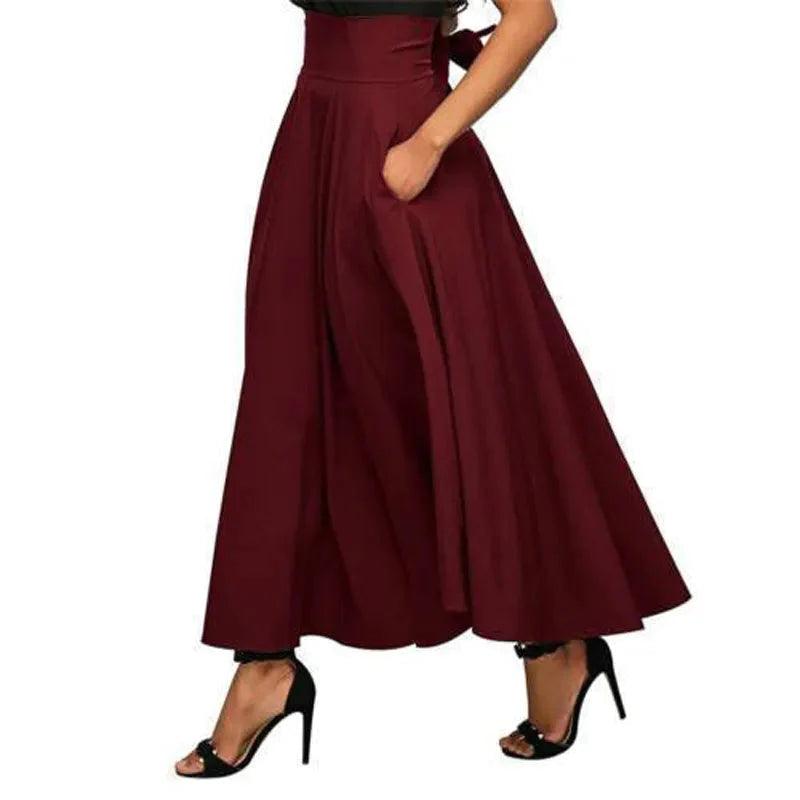 On sale - High Waist Pleated Long Skirt - 3 Colours - Free