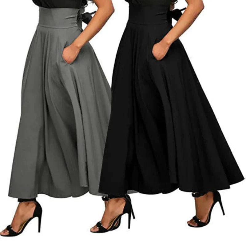 On sale - High Waist Pleated Long Skirt - 3 Colours - Free