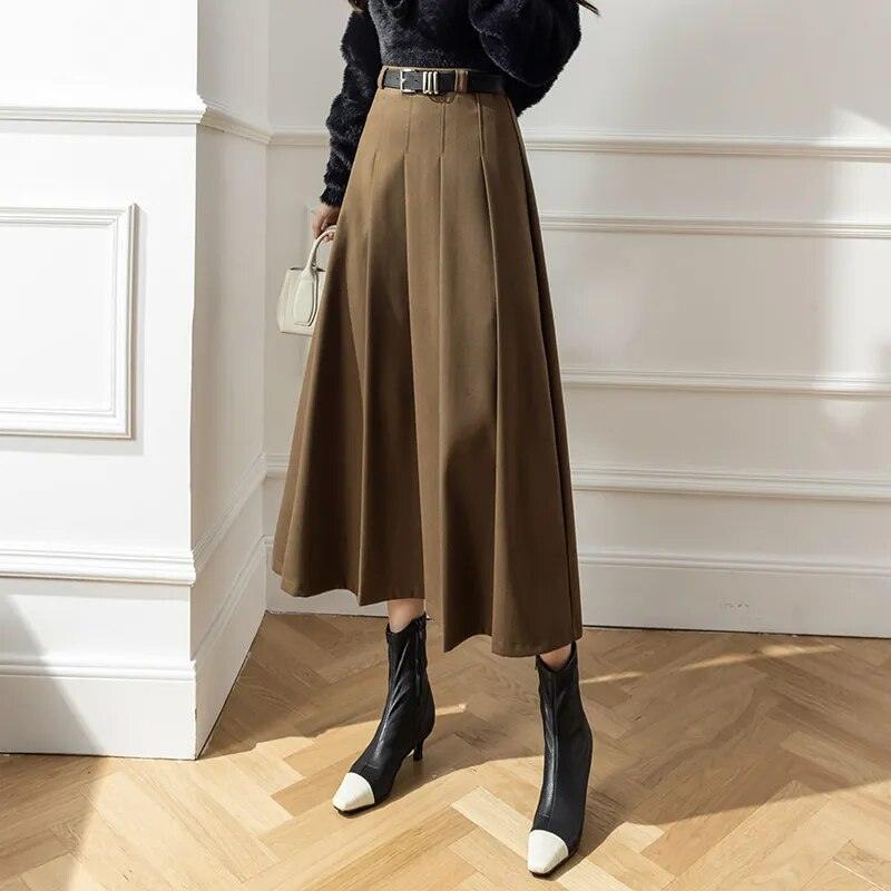 On sale - High Waist Pleated Wool Skirt - 3 Colours - Free