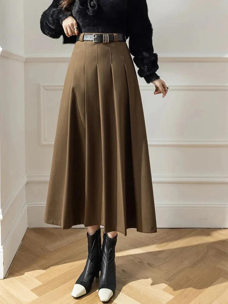 On sale - High Waist Pleated Wool Skirt - 3 Colours - Free