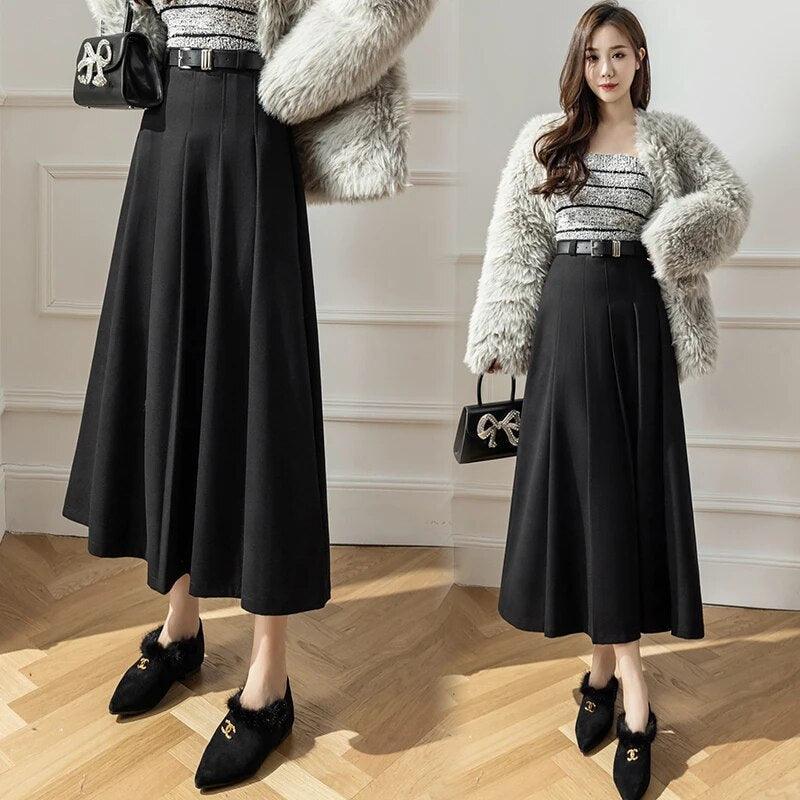 On sale - High Waist Pleated Wool Skirt - 3 Colours - Free