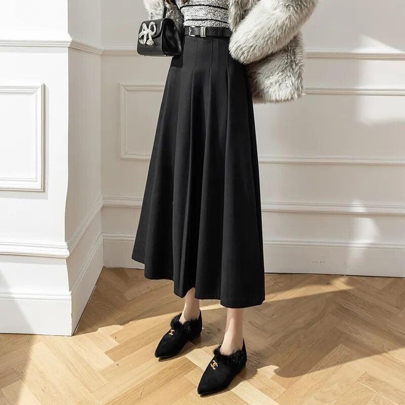 On sale - High Waist Pleated Wool Skirt - 3 Colours - Free