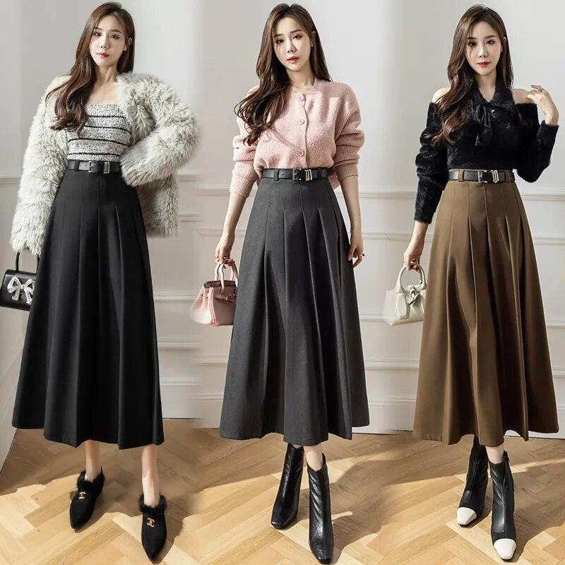 On sale - High Waist Pleated Wool Skirt - 3 Colours - Free