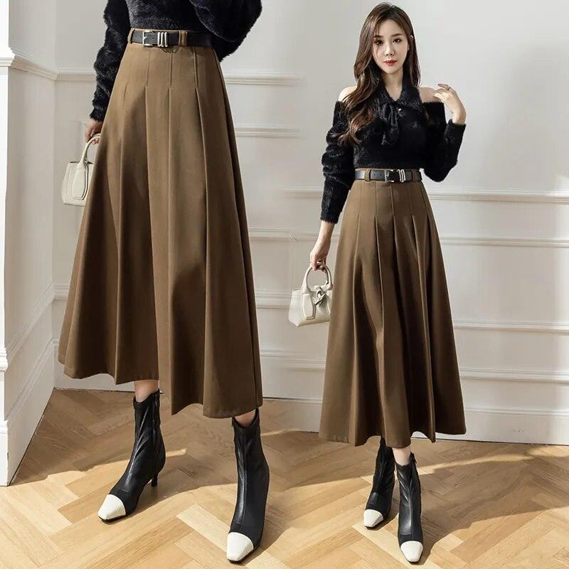 On sale - High Waist Pleated Wool Skirt - 3 Colours - Free