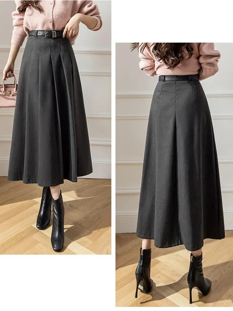 On sale - High Waist Pleated Wool Skirt - 3 Colours - Free