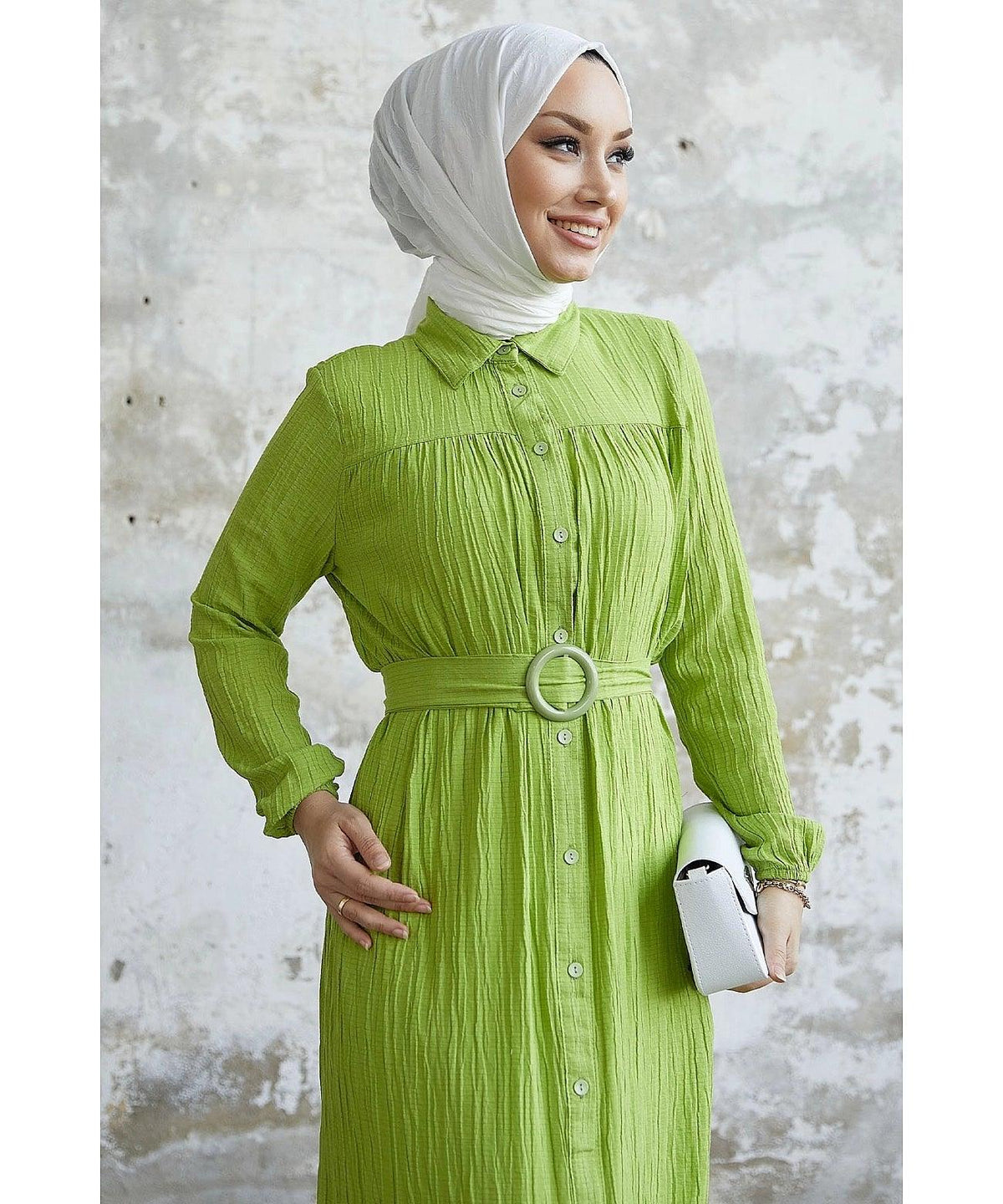 Textured Maxi Eid Abaya Dress with Belt for Muslim Women