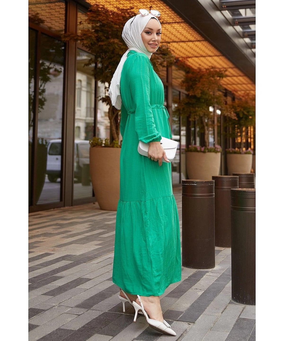 Modest Abaya Dress With Tunnel Belt for Muslim Eid