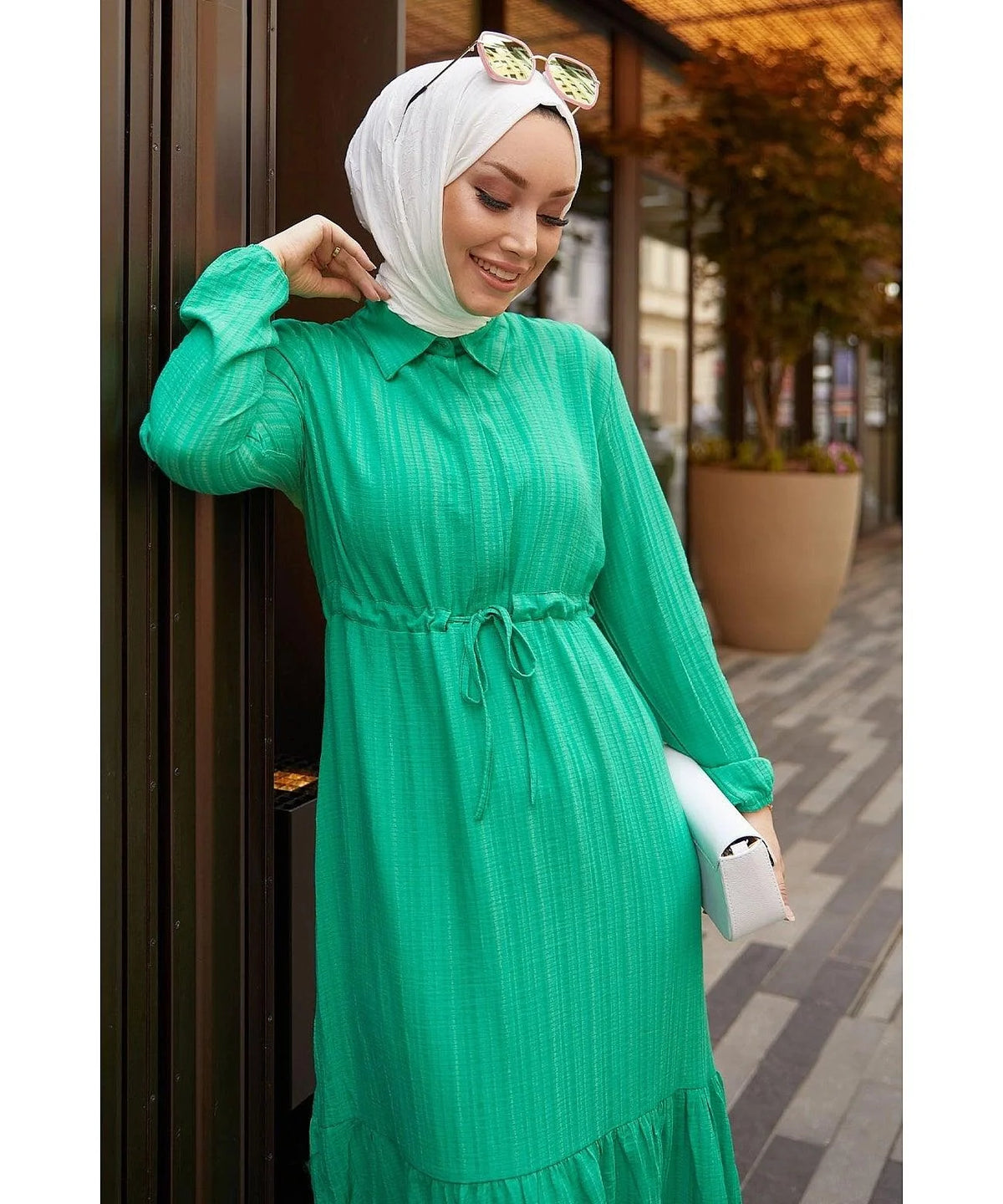 Modest Abaya Dress With Tunnel Belt for Muslim Eid