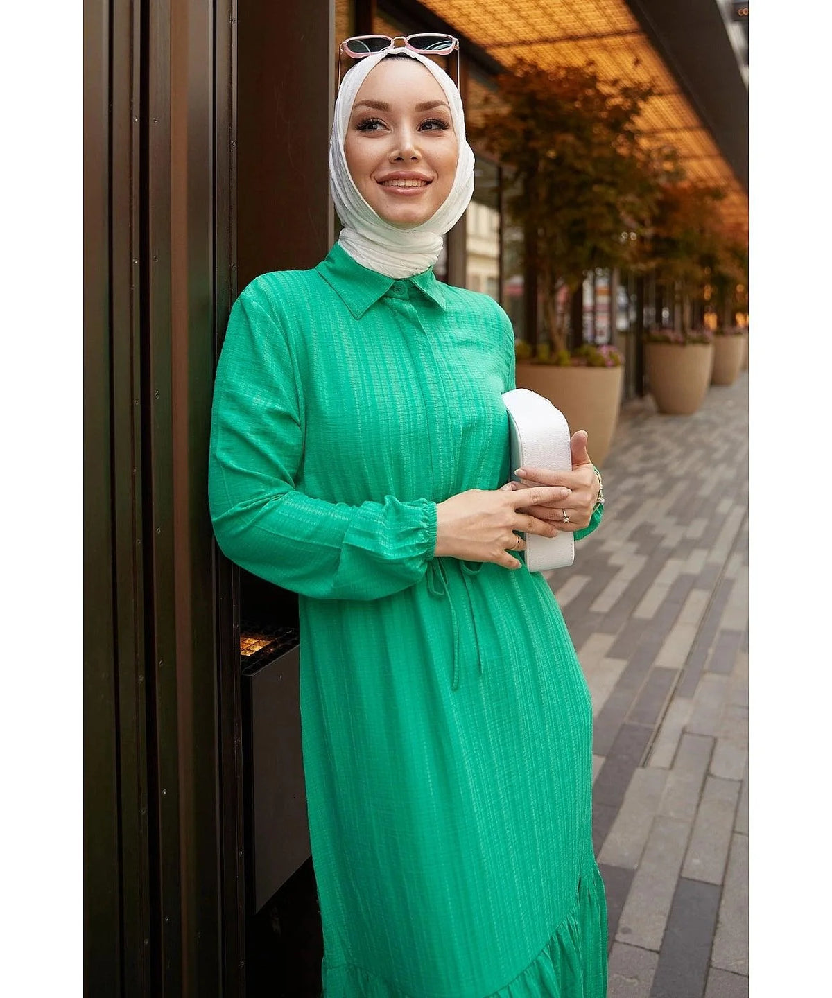 Modest Abaya Dress With Tunnel Belt for Muslim Eid