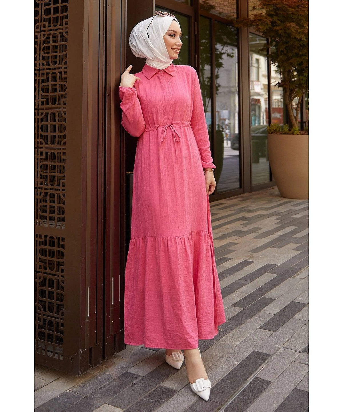 Modest Abaya Dress With Tunnel Belt for Muslim Eid