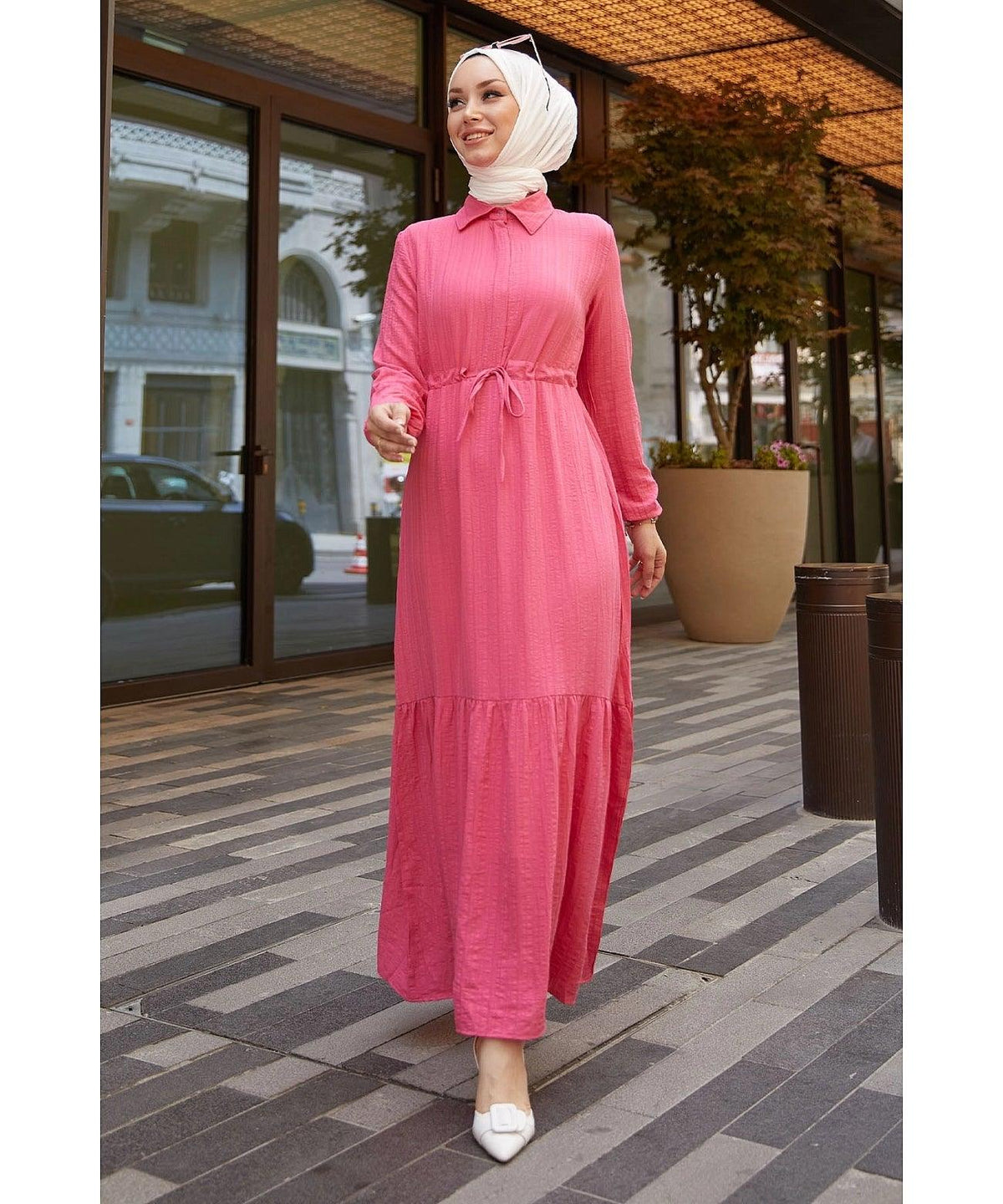 Modest Abaya Dress With Tunnel Belt for Muslim Eid