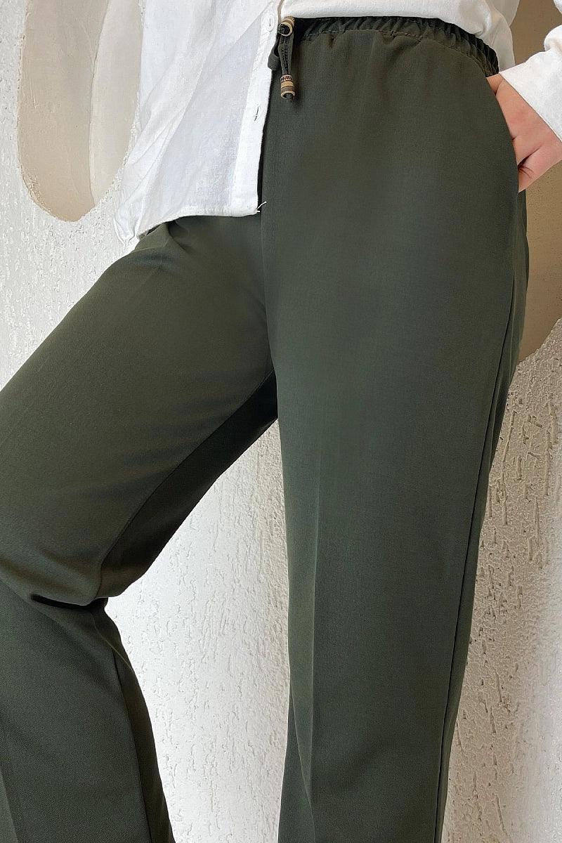 Elastic Waist Double Fabric Pants for Women - Khaki