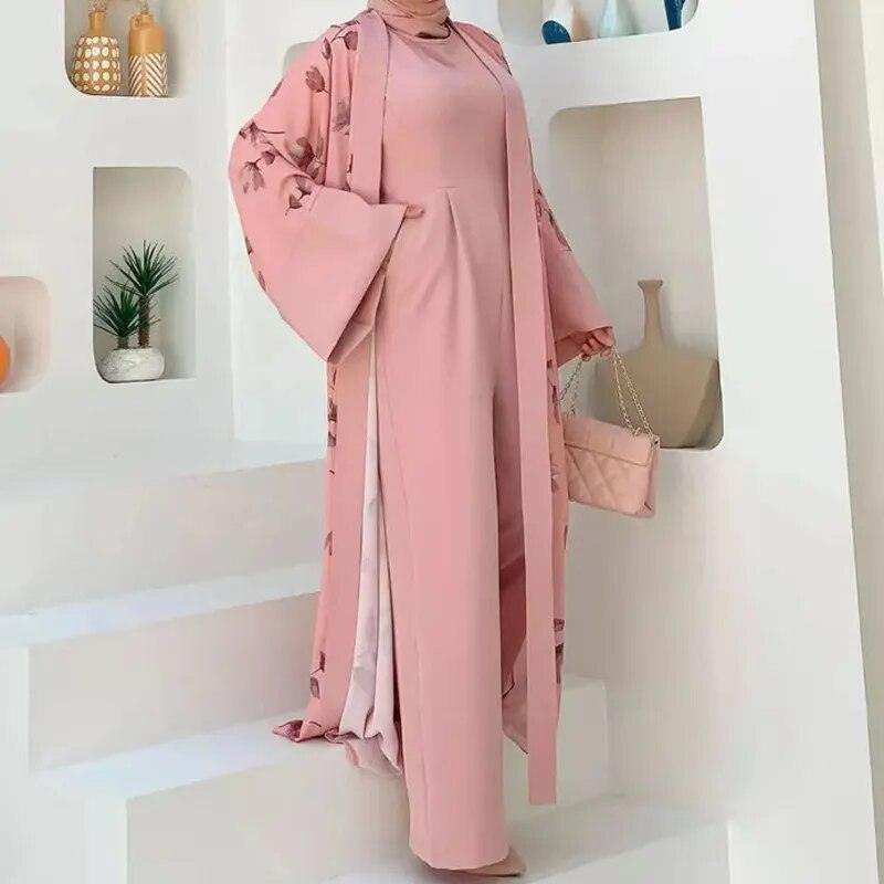 On sale - Kimono Style Modest Muslim Set - 6 Colour - Free