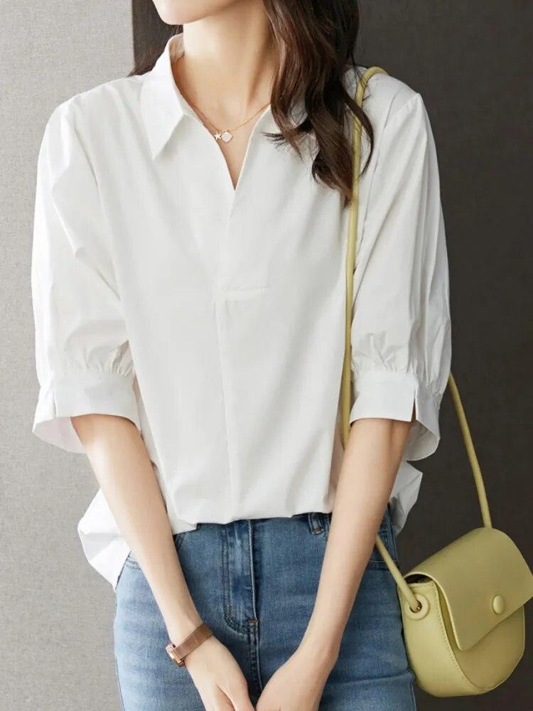 On sale - Korean Style Oversized Modest Shirt - White - Free