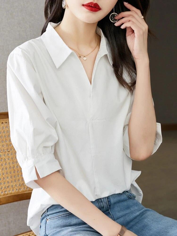 On sale - Korean Style Oversized Modest Shirt - White - Free