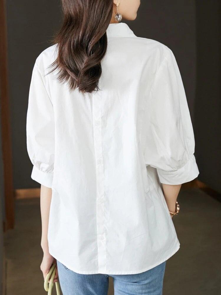 On sale - Korean Style Oversized Modest Shirt - White - Free