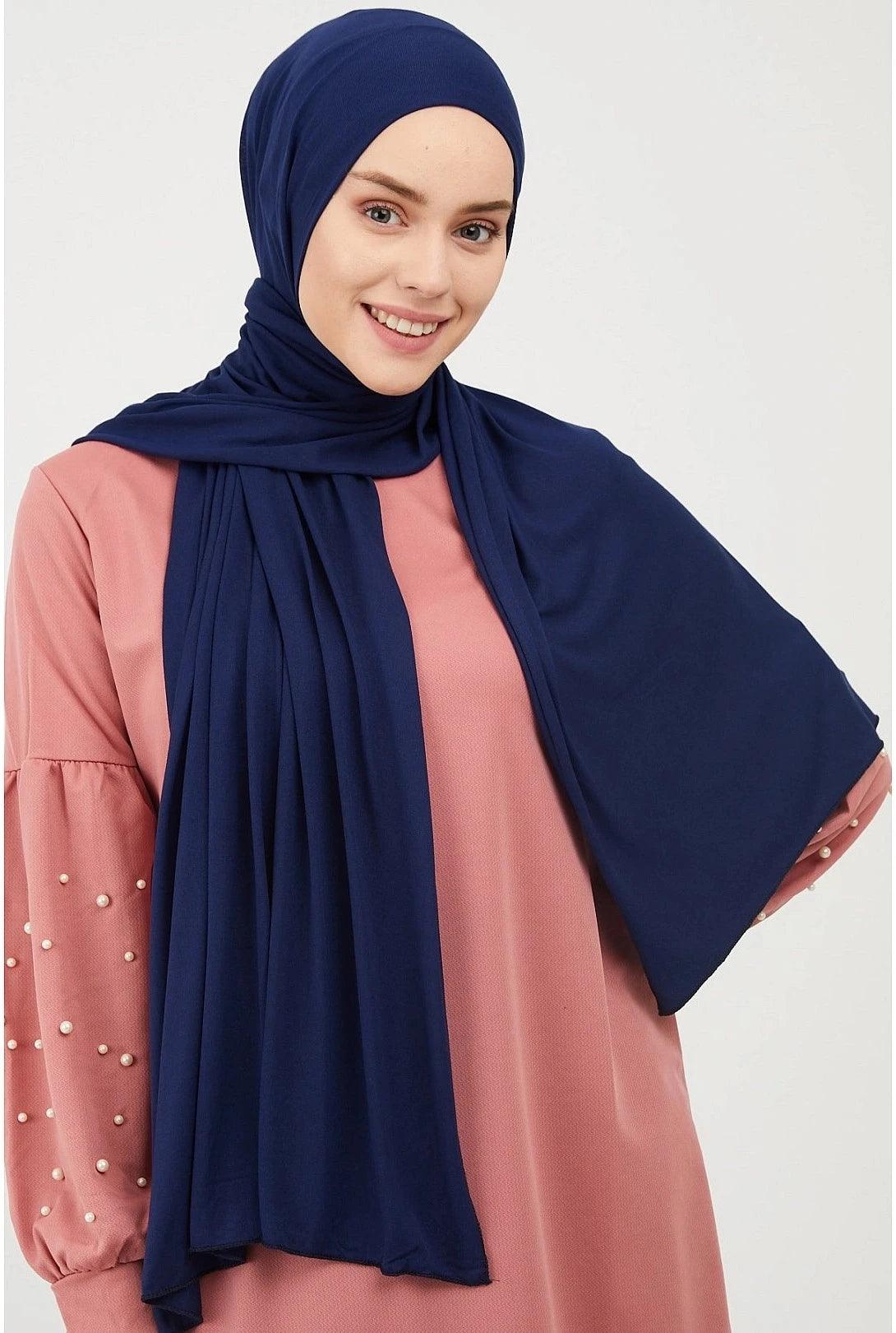 Cotton Combed Hijab Shawl Scarf - Navy Blue