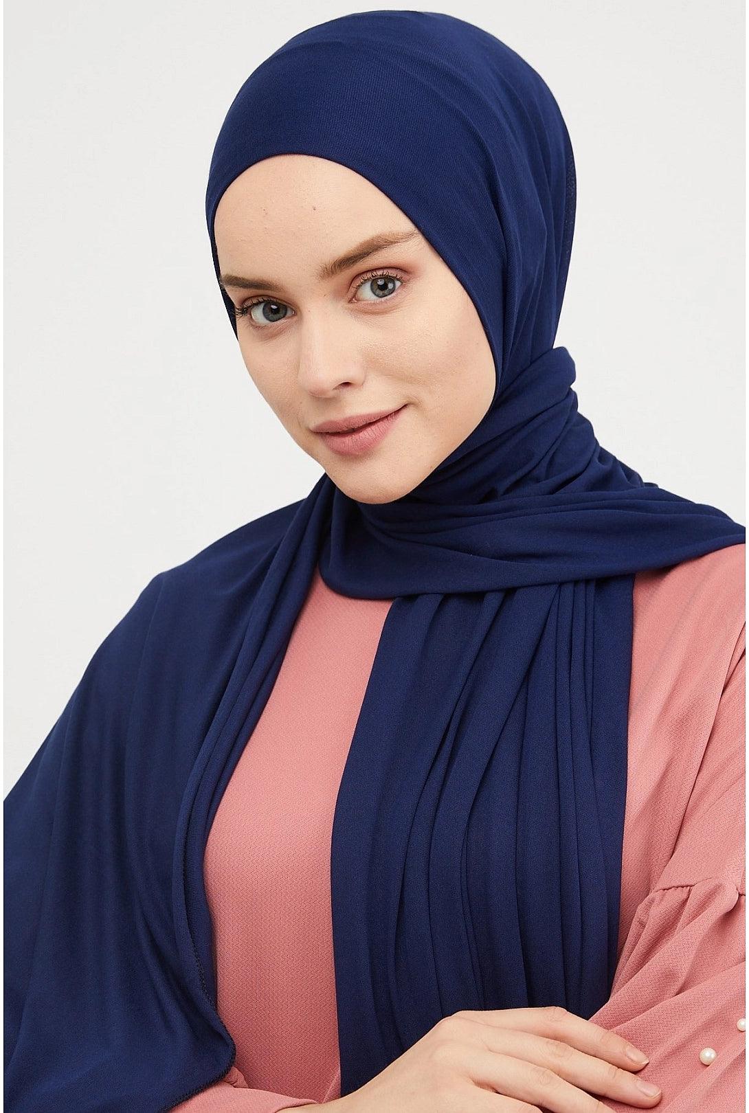 Cotton Combed Hijab Shawl Scarf - Navy Blue