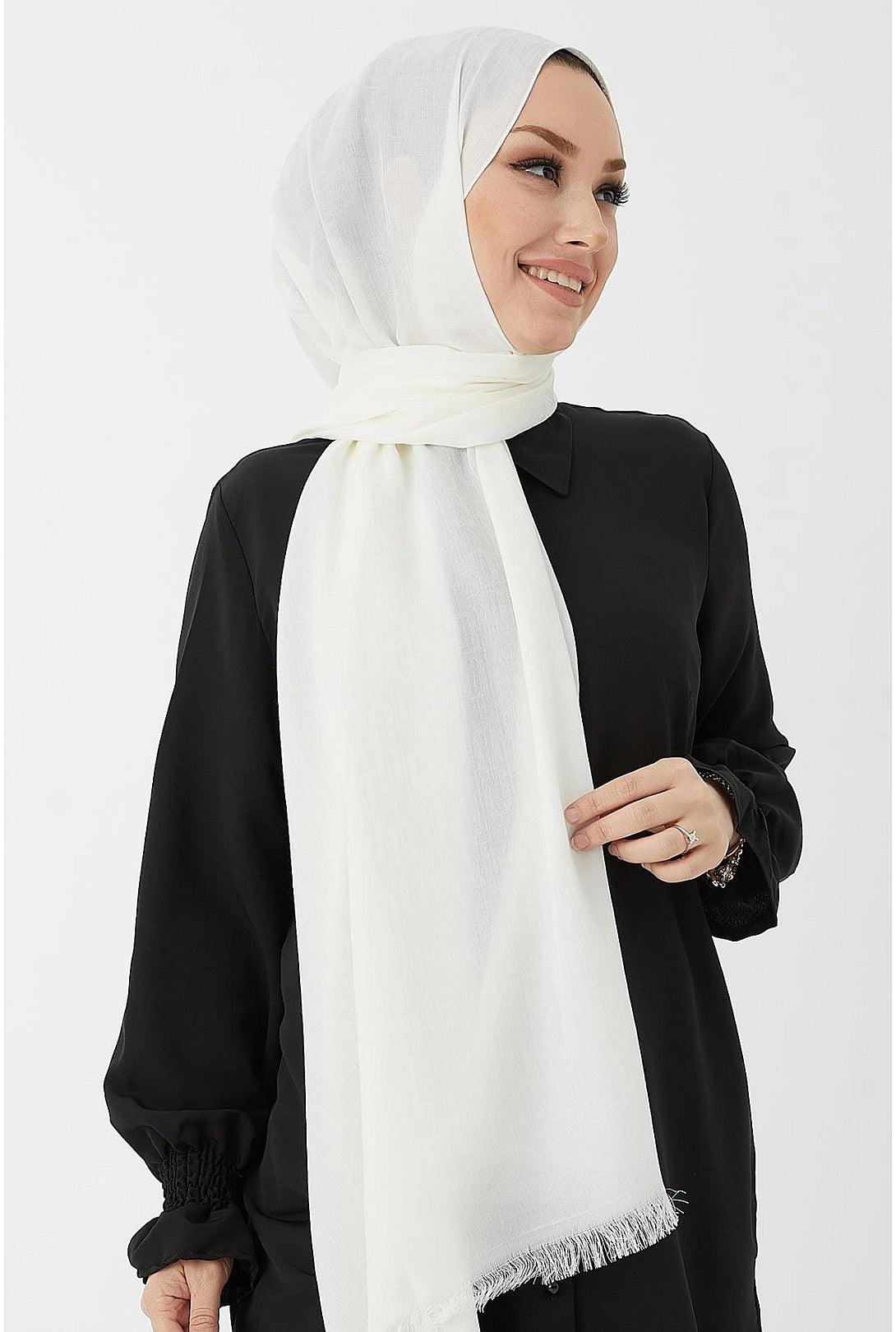 White Cotton Hijab Scarf Shawl - White