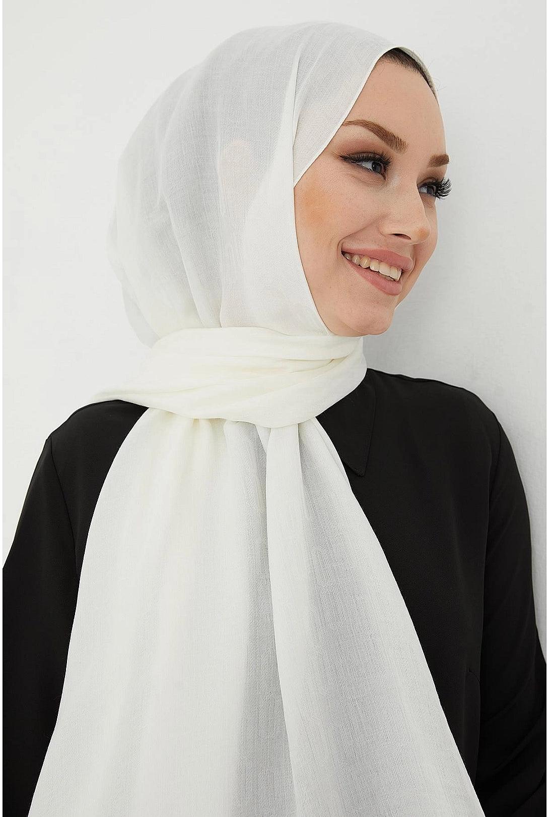 White Cotton Hijab Scarf Shawl - White