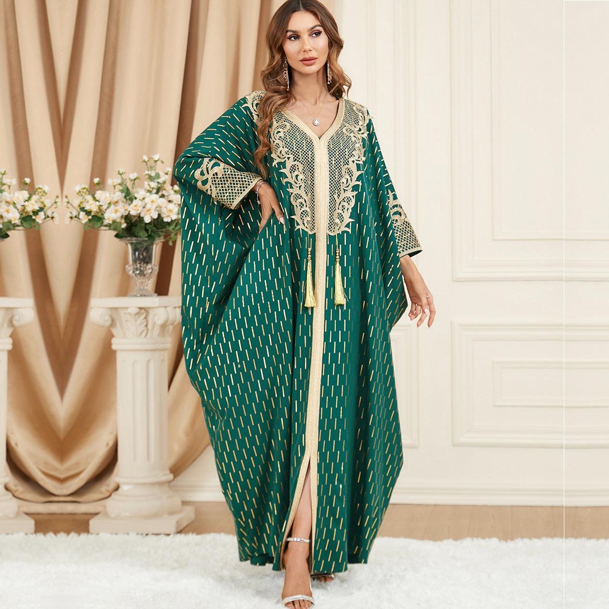 Middle Eastern Style Muslim Tassel Batwing Sleeve Moroccan Kaftan for Eid