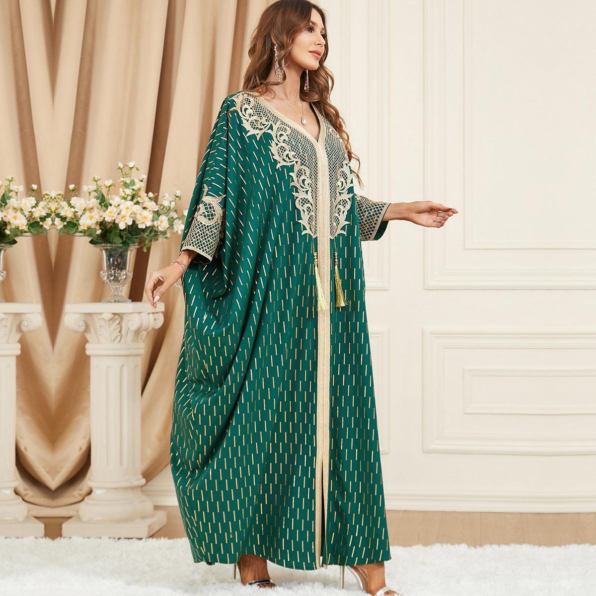 On sale - Middle Eastern Style Kaftan - Green with Tassel -