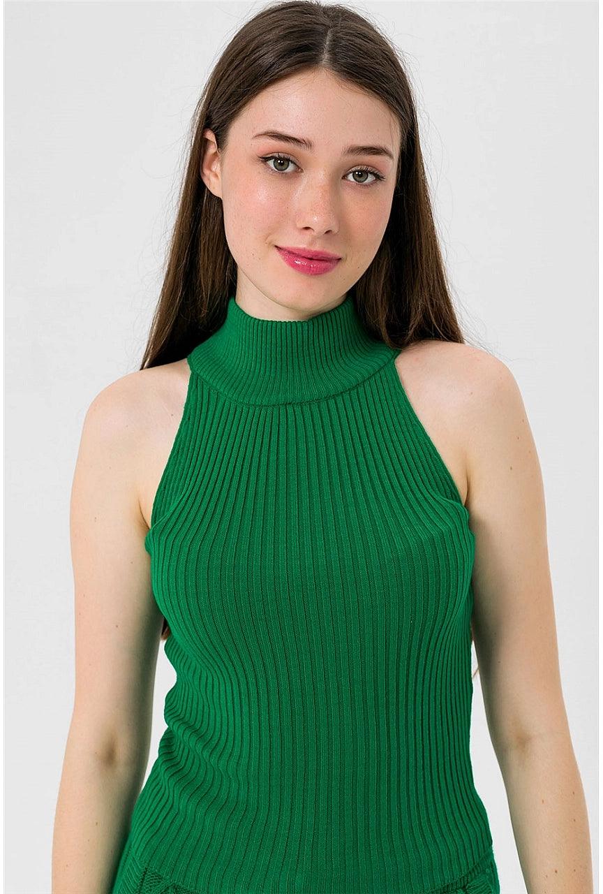 Green Sleeveless Turtleneck Sweater for Women - Fast Shipping