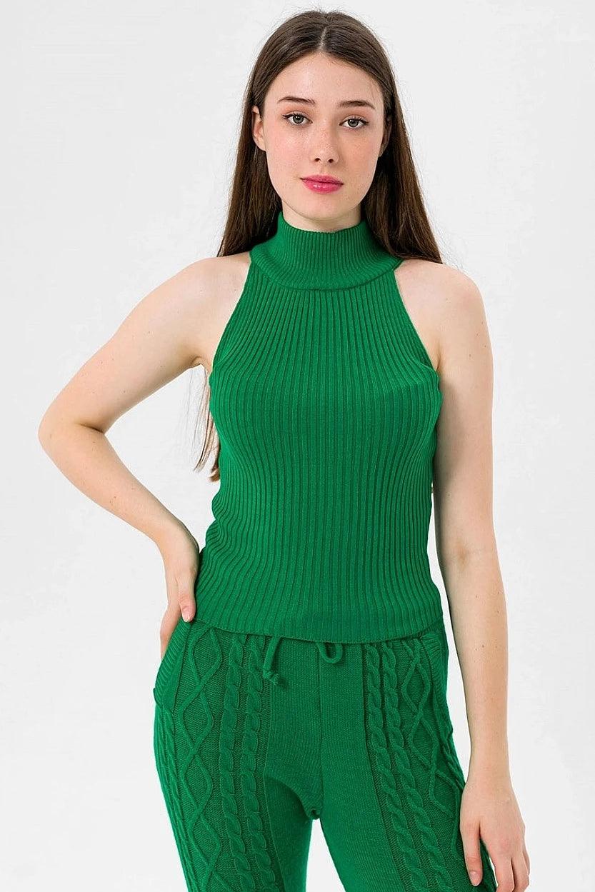 Womens Sleeveless Turtleneck Sweater - Green Color